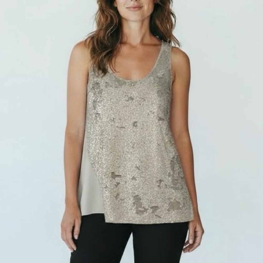 Sachin & Babi Gabrielle Sequin Embellished Top in Grey/Taupe Women's Size S